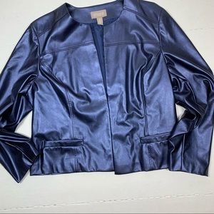 Chico’s blue faux leather shiny jacket with pockets